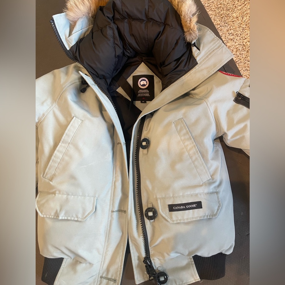 Small Canada Goose Bomber with fur hood teal